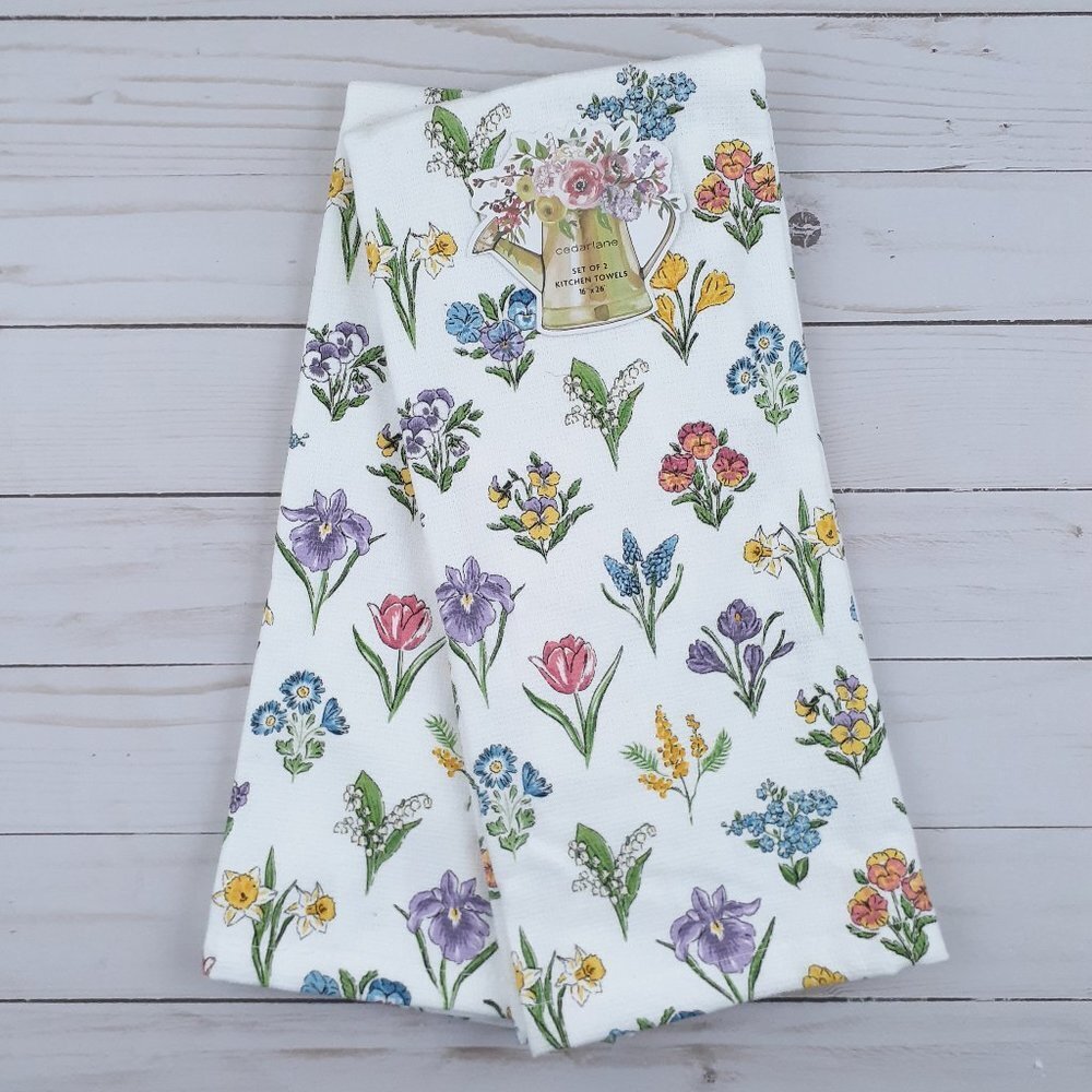 Dual Purpose Kitchen Towels Spring Flowers Floral Set of 2